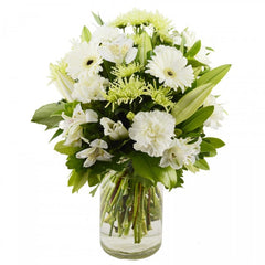 Stylish Sugar: White bouquet with gerberas, lilies, and spider chrysanthemums.